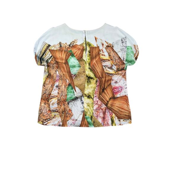 Clover Canyon Womens Size Small Short Sleeve Keyhole Printed Blouse Business - Picture 2 of 9